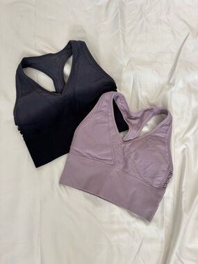 Victoria's Secret PINK Seamless Lightly Lined Sports Bra Bundle purple black S